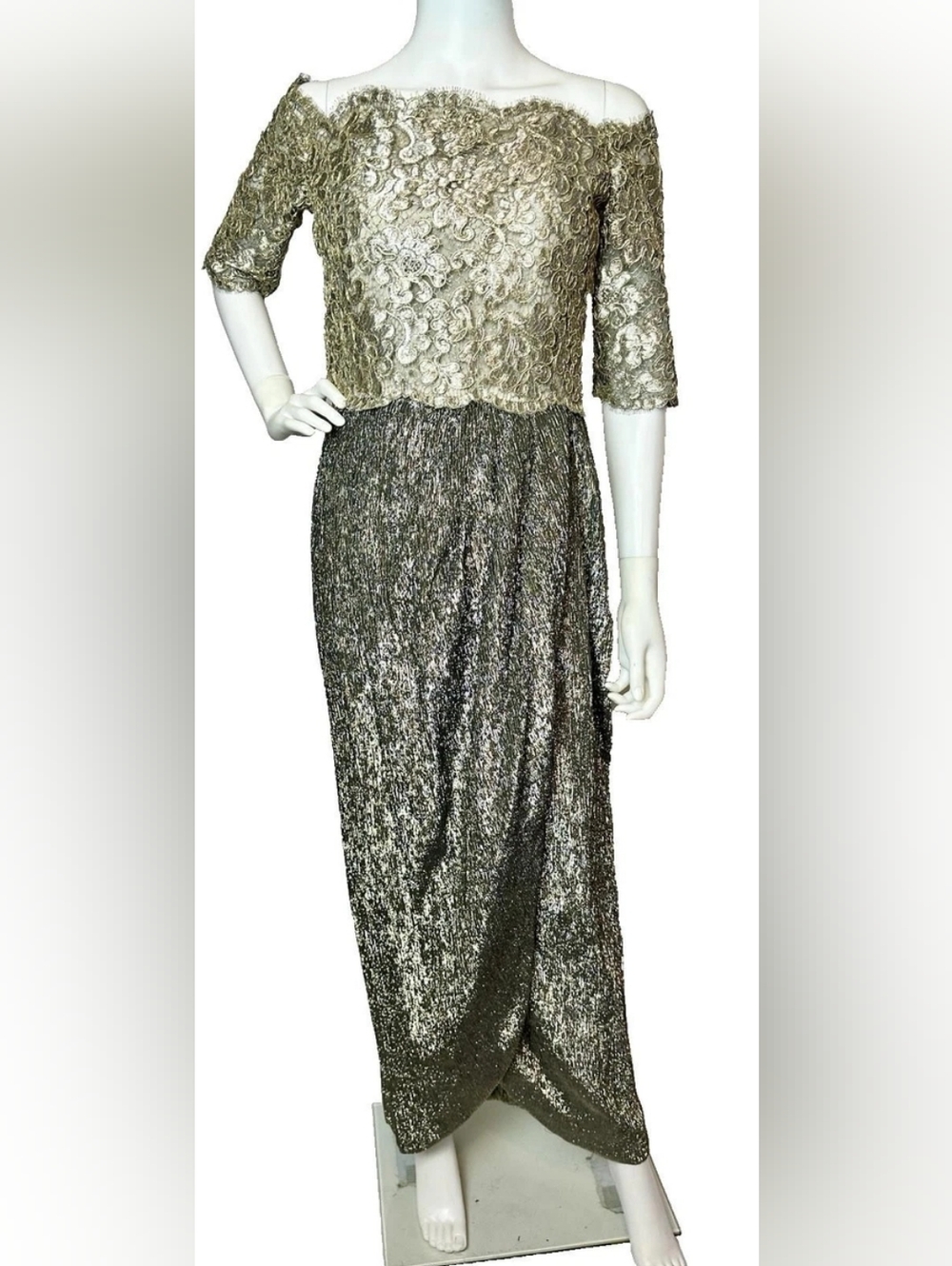 Victor Costa Gold Lace Sheath Dress Party Dress